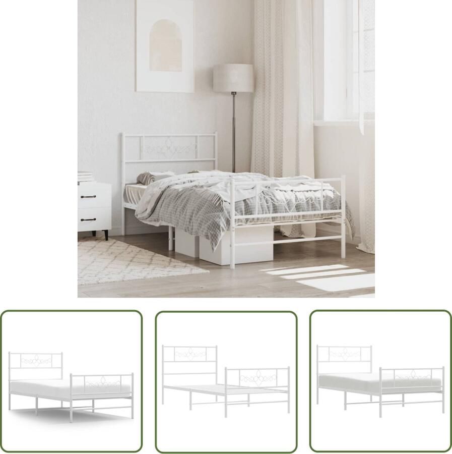 The Living Store Bedframe met hoofd- en voeteneinde metaal wit 75x190 cm Robuust Bed Frame Klassiek Bed Metalen Bedframe Witte Bed Slaapcomfort