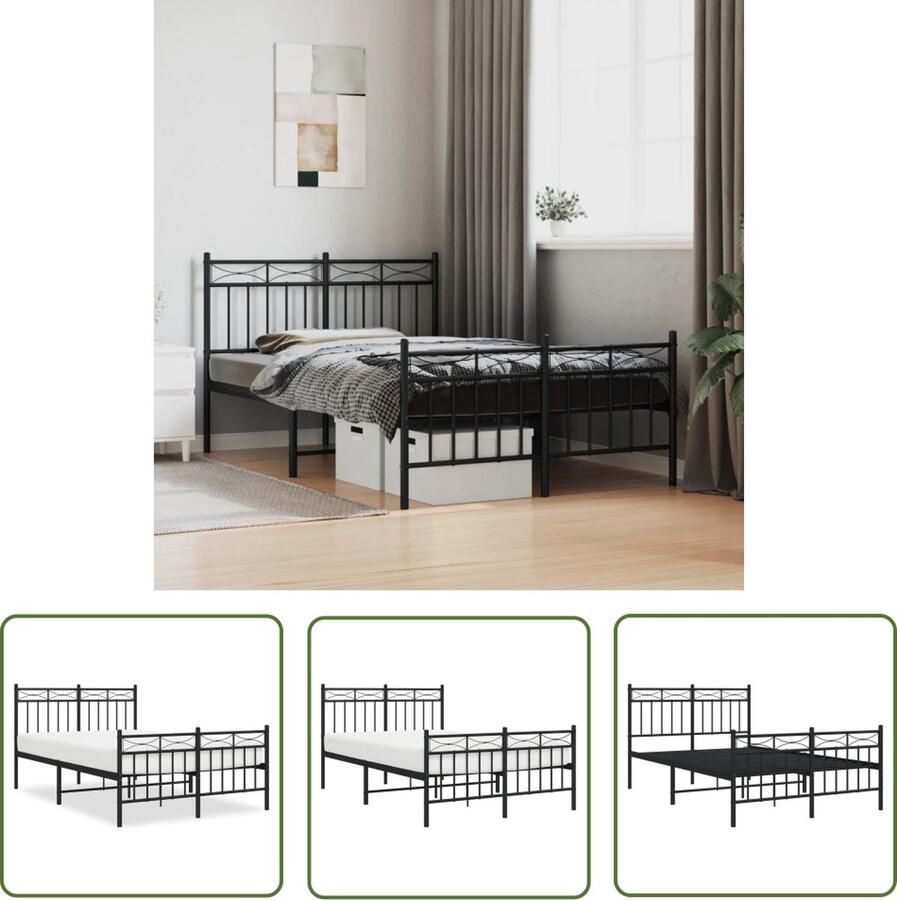 The Living Store Bedframe met hoofd- en voeteneinde metaal zwart 120x190 cm Robuust Bed Frame Klassiek Bed Metalen Bedframe Staal Bedframe Boxspring Bed