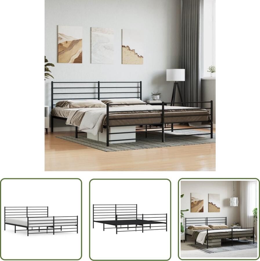 The Living Store Bedframe met hoofd- en voeteneinde metaal zwart 193x203 cm Robuust Bed Frame Klassiek Bed Metalen Bedframe Zwarte Bed Staal Bedframe