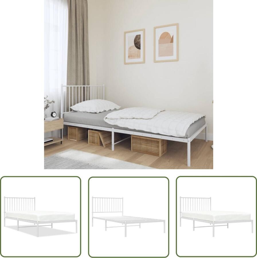 The Living Store Bedframe Klassiek Wit 207x104.5x90.5 cm Robuuste metalen constructie Robuust Bed Frame Klassiek Bed Houten Bed Tweepersoons Bed Witte Bed