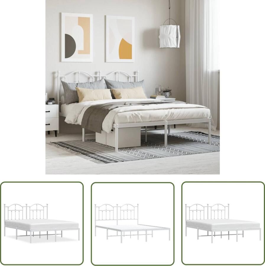 The Living Store Bedframe Klassiek Wit 196x146x97 cm Robuust metalen constructie Robuust Bed Frame Klassiek Bed Houten Bed Frame Wit Bed Frame Tweepersoons Bed