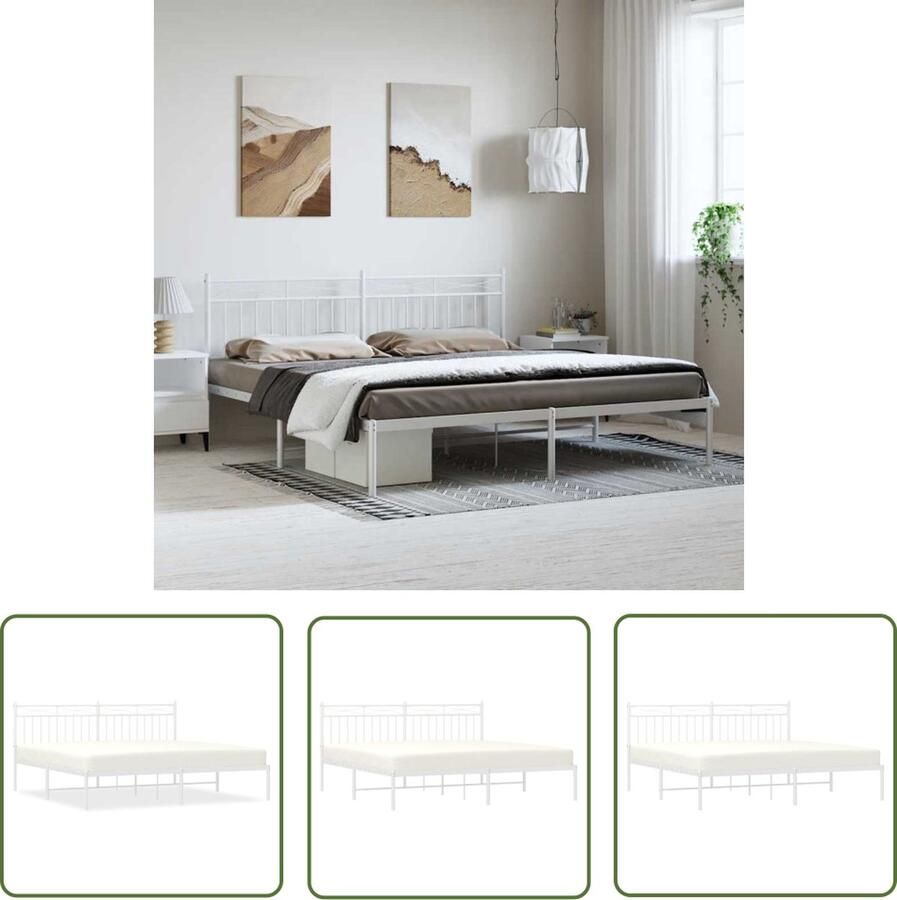 The Living Store Bedframe Classic Robuust metalen constructie Metalen latten en poten Extra opbergruimte Comfortabele ondersteuning Wit 219x187x91 cm Robuust Bed Frame Klassiek Bed Metalen Bedframe Wit Bed Tweepersoons Bed