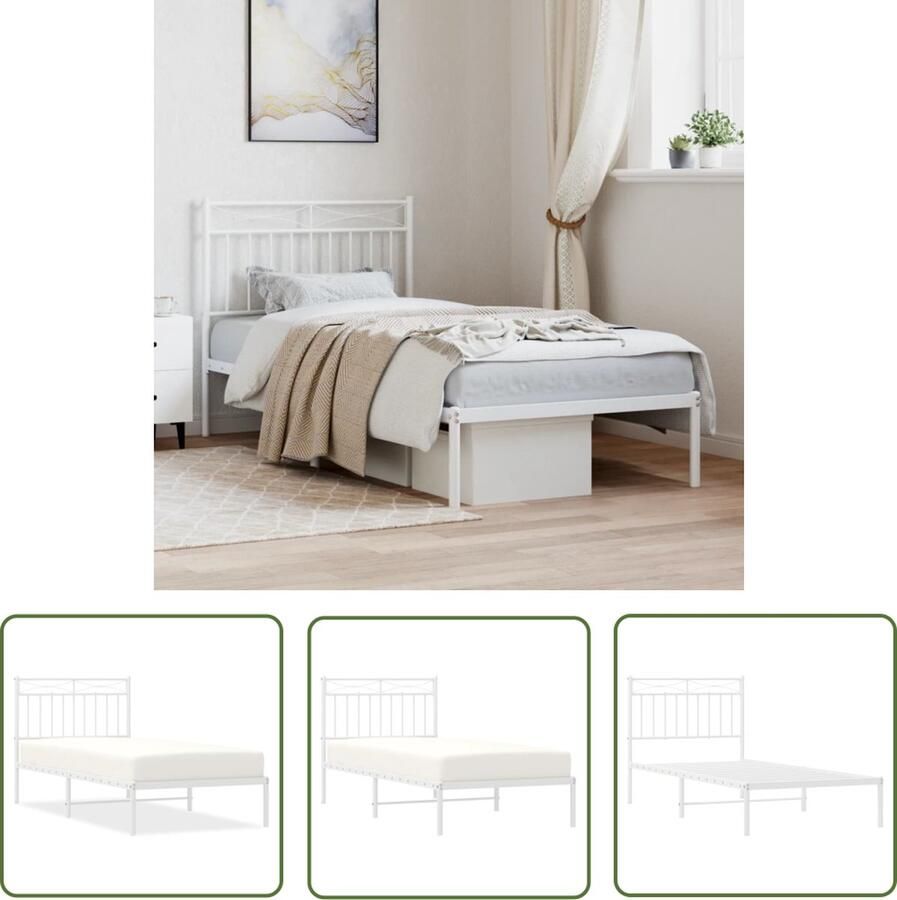 The Living Store Bedframe Klassiek Metaal 196x95x91 cm Robuust Staal Wit Robuust Bed Frame Klassiek Bed Metalen Bedframe Witte Bed Staal Bedframe