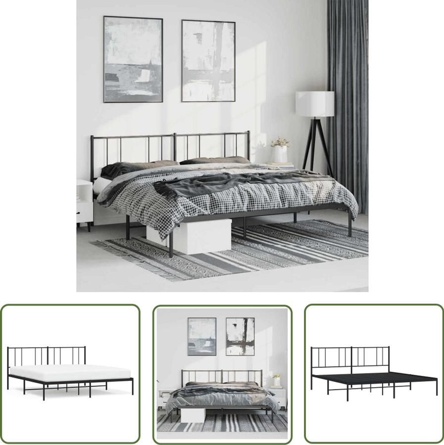The Living Store Classic Metalen Bedframe Robuust Extra opbergruimte Zwart 219 x 187 x 90 cm Robuust Bed Frame Klassiek Bed Metalen Bedframe Zwarte Bed Tweepersoons Bed - Foto 2