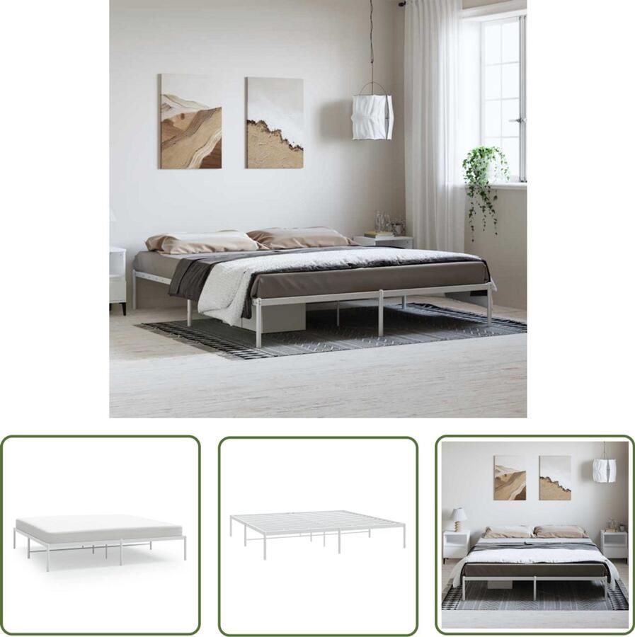 The Living Store Bedframe Klassiek wit 219x187x31cm Robuust metaal Robuust Bed Frame Klassiek Bed Houten Bed Frame Witte Bed Frame Slaapcomfort - Foto 2