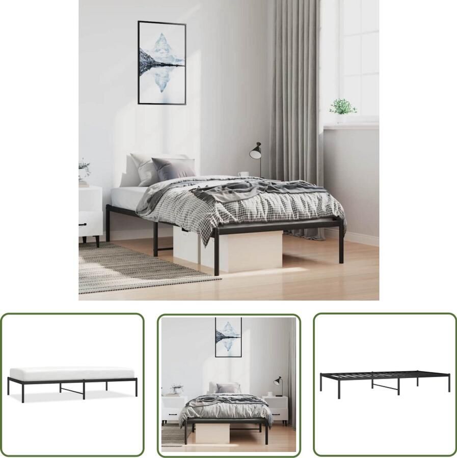The Living Store Bedframe Klassiek Zwart 196 x 104.5 x 31 cm Robuuste Metalen Constructie Robuust Bed Frame Klassiek Bed Zwarte Bedbank Metalen Bedframe Staal Bedframe - Foto 2