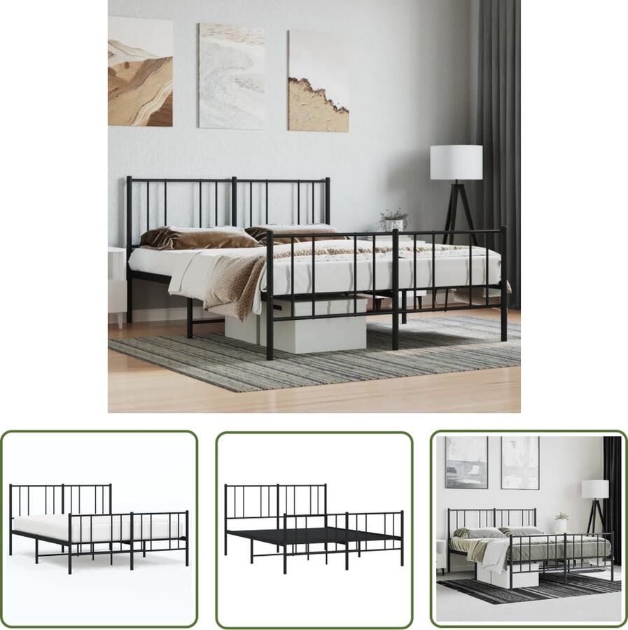 The Living Store Bedframe met hoofd- en voeteneinde metaal zwart 135x190 cm Robuust Bedframe Klassiek Bed Staal Bedframe Zwarte Bed Boxspring Bed