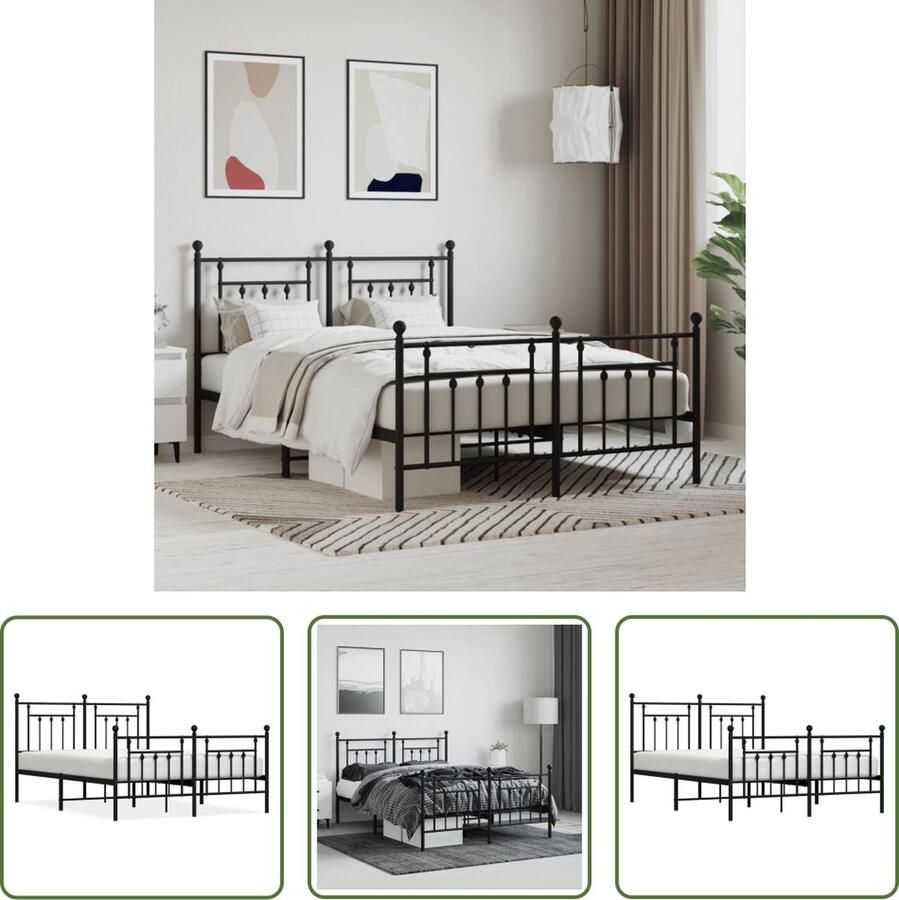 The Living Store Bedframe Klassiek 207 x 156 x 97 cm Robuuste metalen constructie Metalen latten en poten Extra opbergruimte Functioneel hoofd- en voeteneinde Zwart Staal