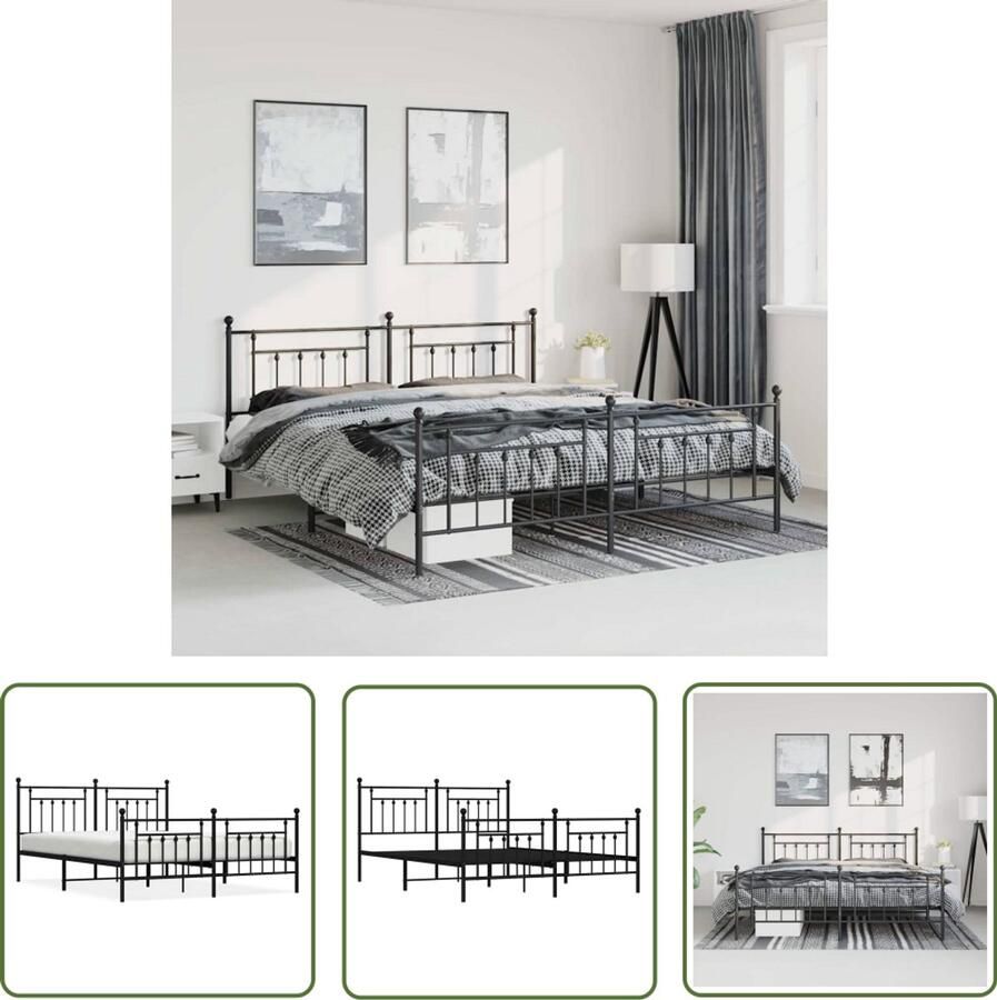 The Living Store Bedframe Klassiek Staal 219x187x97 cm Robuust metalen constructie Robuust Bedframe Klassiek Bed Staal Bed Frame Zwarte Bedpost Tweepersoons Bed - Foto 2