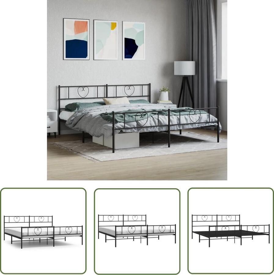 The Living Store Bedframe met hoofd- en voeteneinde metaal zwart 193x203 cm Robuust Bedframe Klassiek Bed Metalen Bedframe Zwart Bedframe Staal Bedframe - Foto 2