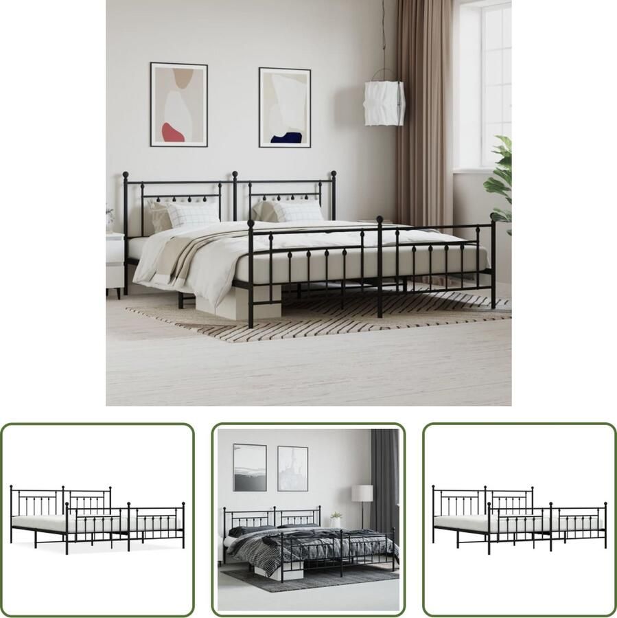 The Living Store Bedframe met hoofd- en voeteneinde metaal zwart 193x203 cm Robuust Bedframe Klassiek Bed Staal Bedframe Zwart Bedframe Slaapcomfort