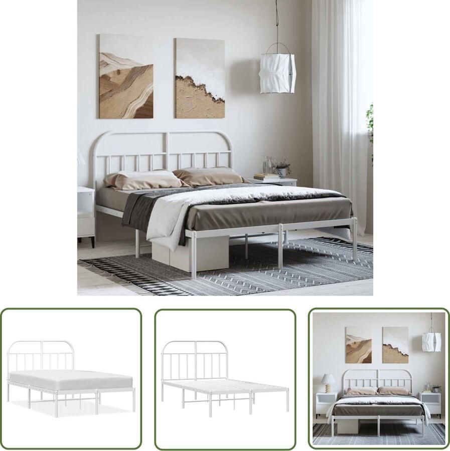 The Living Store Bedframe Klassiek Wit 196 x 142 x 100 cm Robuuste Metalen Constructie Robuust Bedframe Klassiek Bed Houten Bed Wit Bed Frame Staal Bedframe