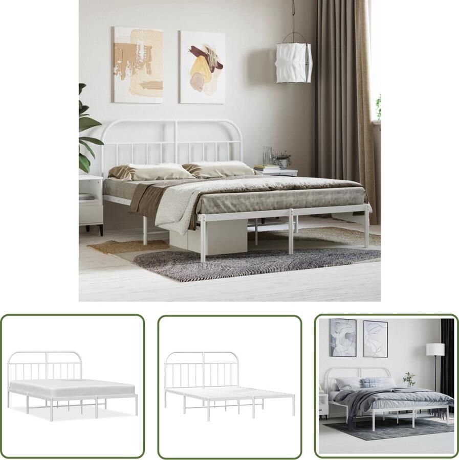 The Living Store Bedframe Klassiek Robuust Staal Metalen Latten 207x146x100 cm Wit Robuust Bedframe Klassiek Bed Metalen Bedframe Staal Bedframe Wit Bedframe