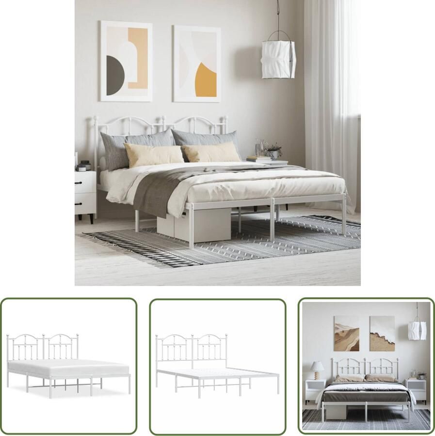 The Living Store Bedframe Klassiek Metalen 207 x 156 x 97 cm Robuust Wit Robuust Bedframe Klassiek Bed Metalen Bed Frame Wit Bed Staal Bedframe
