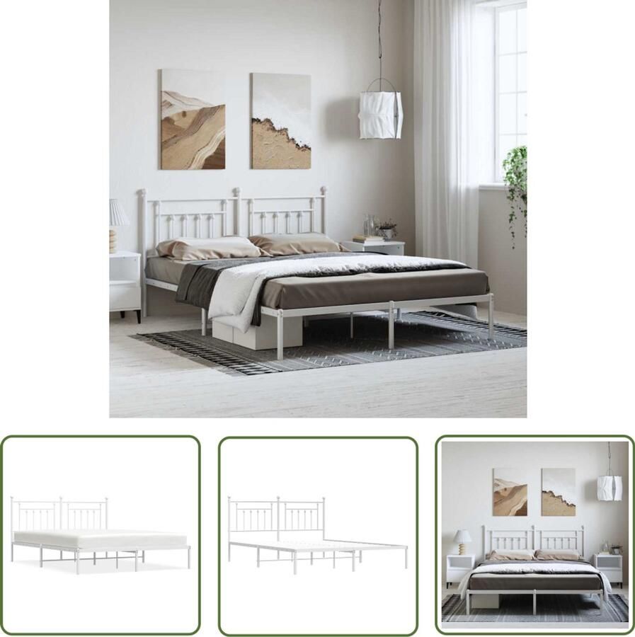 The Living Store Bedframe Klassiek Wit Robuust 219x187x97cm Metalen Constructie Robuust Bedframe Klassiek Bed Wit Bedframe Metalen Bedframe Staal Bedframe