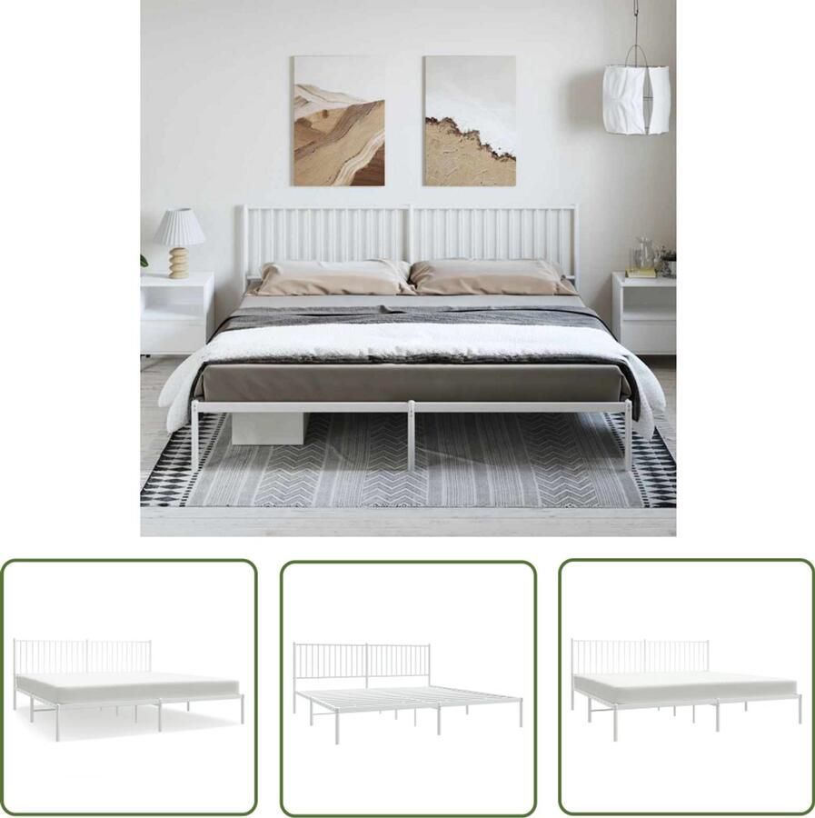 The Living Store Bedframe Klassiek Metalen 207x198x90.5 cm Robuust Staal Robuust Bedframe Klassiek Bed Metalen Bed Staal Bedframe Wit Bed - Foto 2