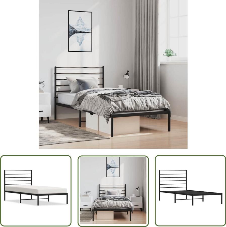 The Living Store Bedframe Klassiek Zwart 207x105x90 cm Robuuste Metalen Constructie Robuust Bedframe Klassiek Bed Metalen Bedframe Zwarte Bed Staal Bedframe