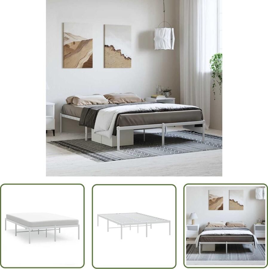 The Living Store Bedframe Klassiek Wit 196 x 142 x 31 cm Robuuste Metalen Constructie Robuust Bedframe Klassiek Bed Wit Bedframe Metalen Bedframe Staal Bedframe