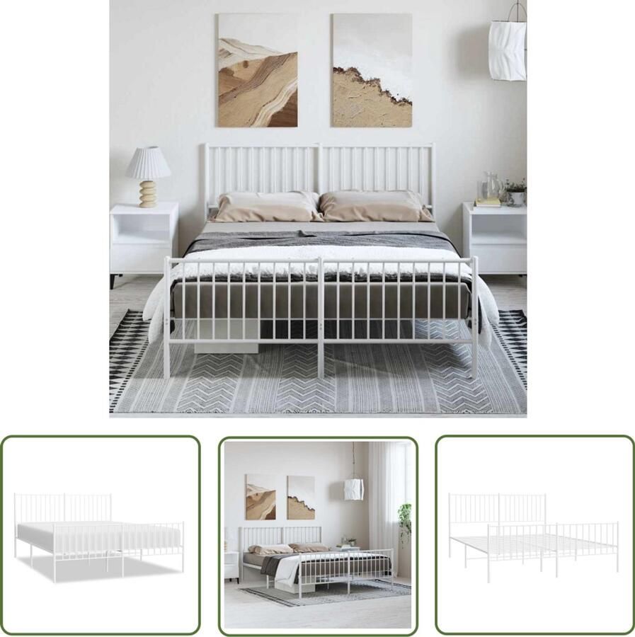 The Living Store Bedframe met hoofd- en voeteneinde metaal wit 150x200 cm Staal Bed Frame Klassiek Bed Wit Bed Frame Tweepersoons Bed Boxspring Bed - Foto 2