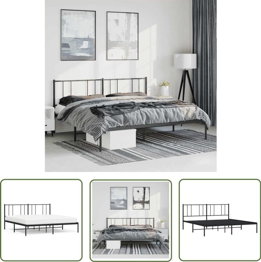 The Living Store Bedframe met hoofdbord metaal zwart 193x203 cm Staal Bed Frame Klassiek Bed Zwarte Bedbank Tweepersoons Bed Boxspring Bed - Foto 2