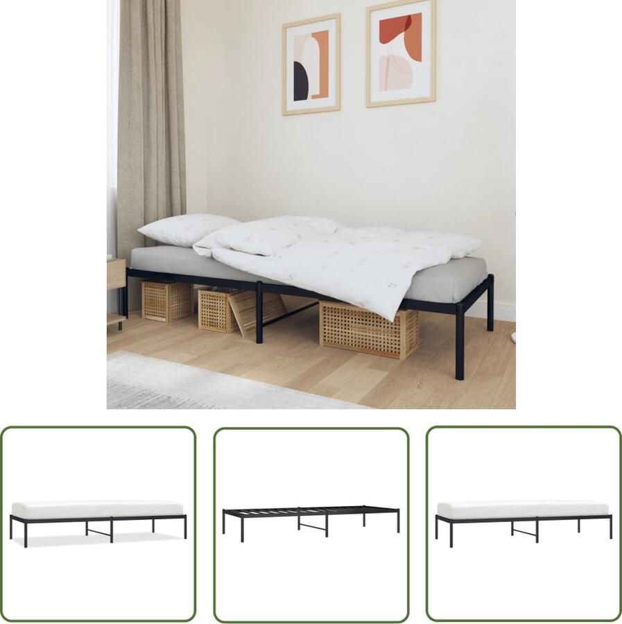 The Living Store Classic Bedframe Staal 207x84.5x31 cm Zwart Staal Bed Frame Klassiek Bed Zwarte Bedpost Metalen Bedframe Boxspring Bed