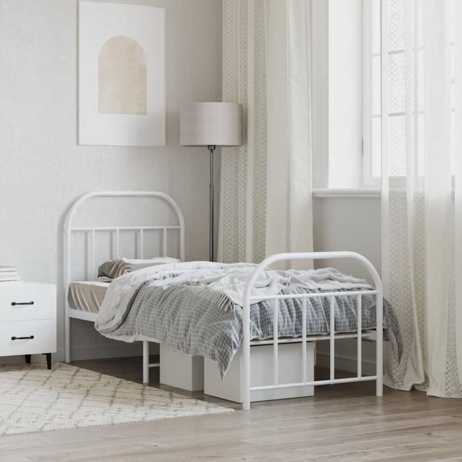 VidaXL The Living Store Klassiek Bedframe Metalen constructie Metalen latten en poten Extra opbergruimte Functioneel hoofd- en voeteneinde Wit 196 x 80 x 100 cm