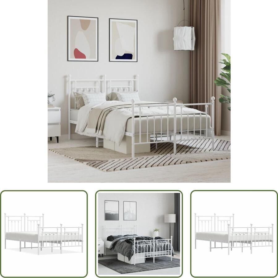 The Living Store Bedframe Classic Metal 207 x 125 x 97 cm Robuust en functioneel Robuust Bed Frame Klassiek Bedframe Metalen Bedframe Staal Bedframe Witte Bedframe