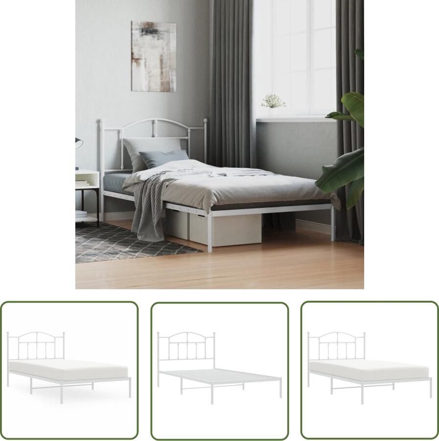 The Living Store Bedframe Classic Metaal 207 x 105 x 97 cm Wit Robuust Bed Frame Klassiek Bedframe Metalen Bedframe Witte Bedframe Tweepersoons Bed - Foto 2
