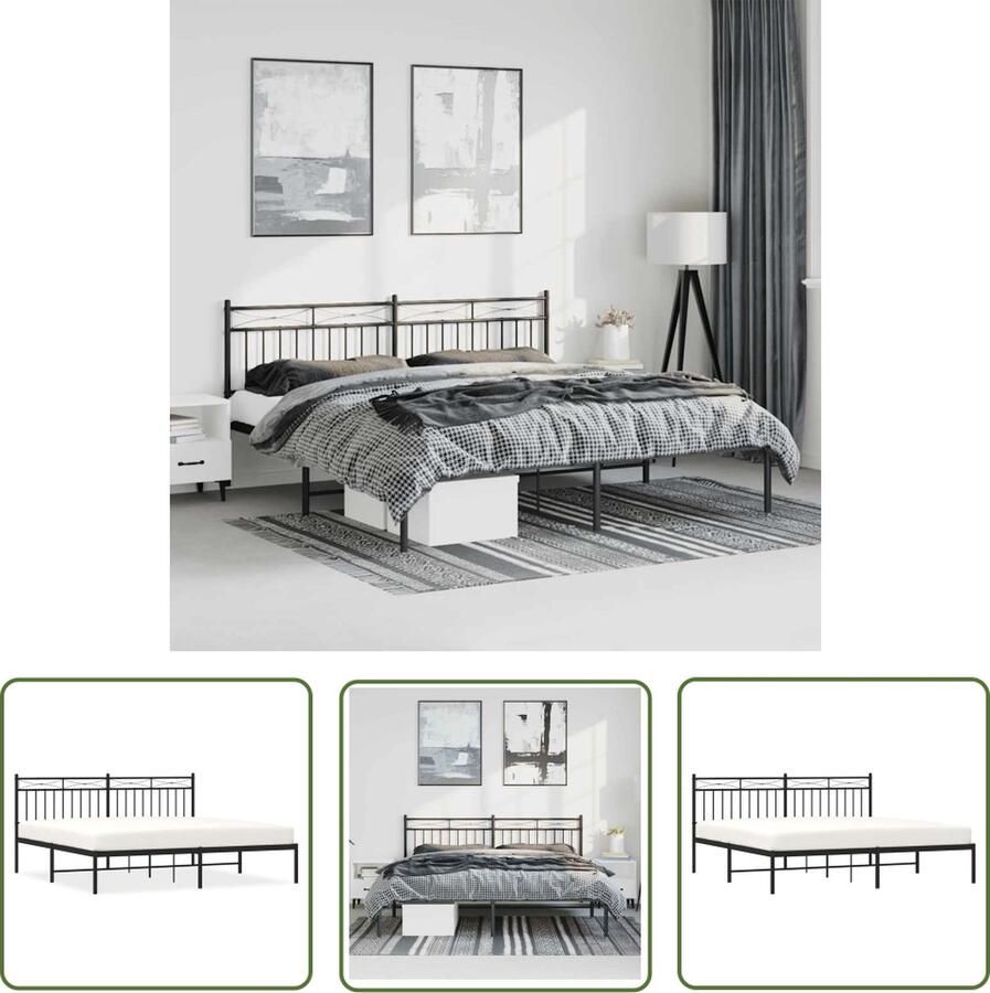 The Living Store Bedframe Klassiek Metalen constructie 219 x 187 x 91 cm Zwart Robuust Bed Frame Klassiek Bedframe Metalen Bedframe Tweepersoons Bed Zwarte Bed