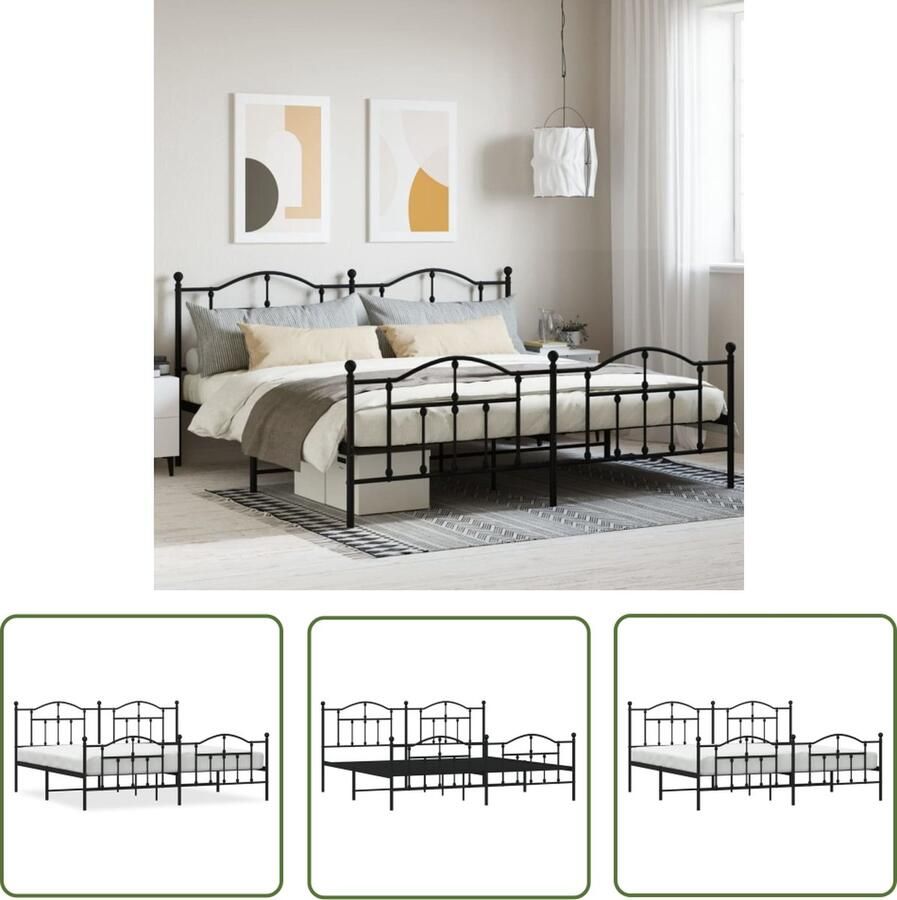 The Living Store Klassiek Bedframe Metaal Zwart 207x198x97 cm Robuuste constructie Robuust Bedframe Klassiek Bedframe Metalen Bedframe Zwart Bedframe Staal Bedframe