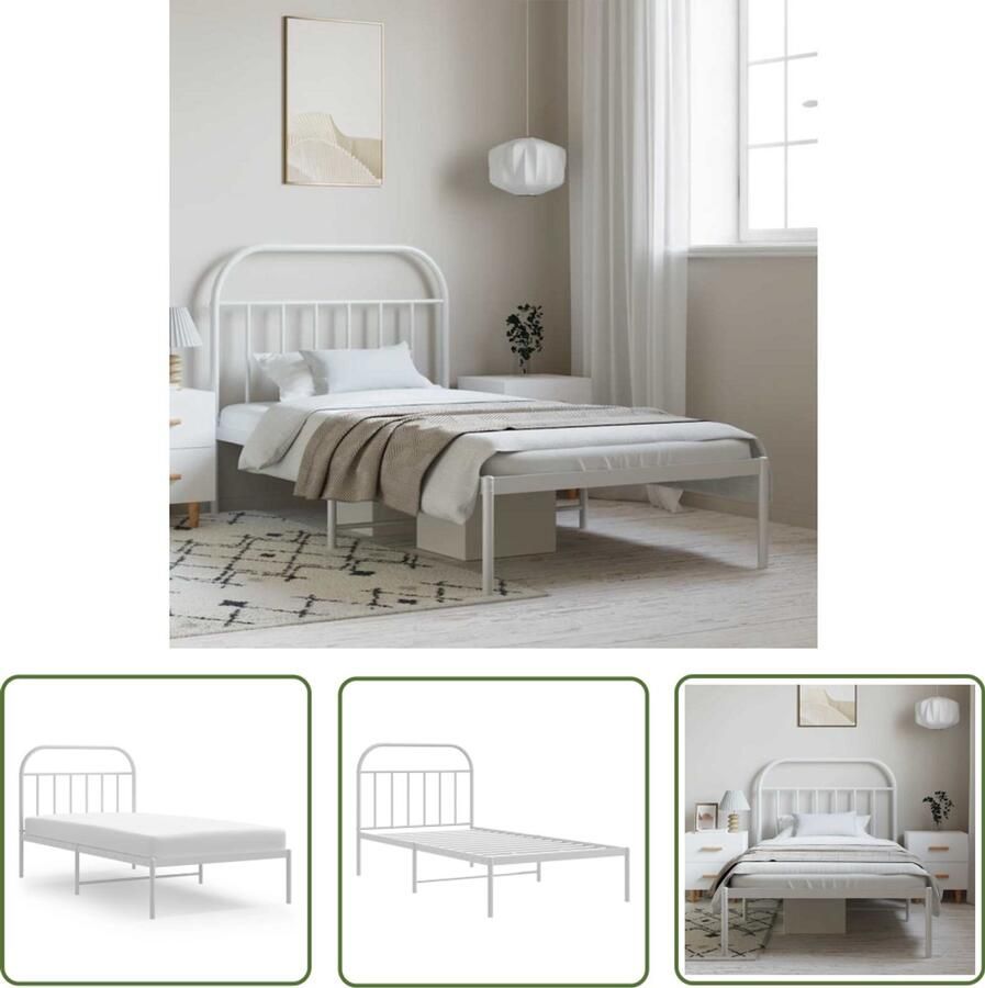The Living Store Bedframe met hoofdbord metaal wit 100x200 cm Robuust Bedframe Klassiek Bedframe Staal Bedframe Wit Bedframe Metalen Bedframe - Foto 2