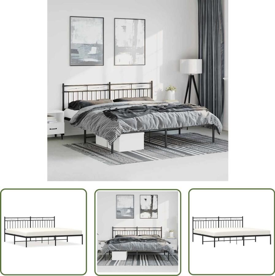 The Living Store Bedframe Klassiek Zwart 207 x 198 x 91 cm Robuuste metalen constructie Robuust Bedframe Klassiek Bedframe Zwart Bedframe Metalen Bedframe Staal Bedframe