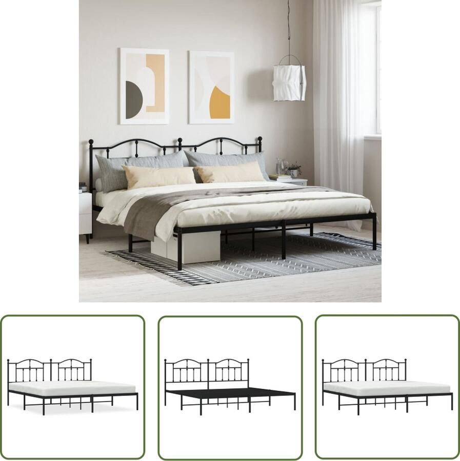 The Living Store Bedframe Klassiek Metaal 207 x 206 x 97 cm Robuuste Constructie Zwart Robuust Bedframe Klassiek Bedframe Metalen Bedframe Zwart Bedframe Staal Bedframe