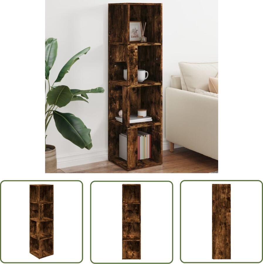 The Living Store Hoekkast Klassiek Boekenkast 33x33x132 cm Gerookt Eiken Hoekkast Klassiek Design Bruine Houten Kast Opbergkast Boekenkast - Foto 2