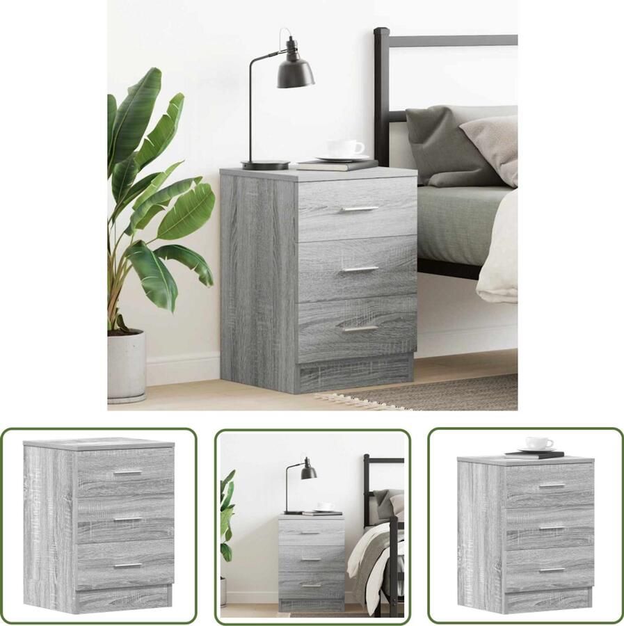 The Living Store Nachtkastje Klassiek Grijs Sonoma Eiken 38x35x56cm 3 Lades- Vochtbestendig Nachtkastje Klassiek Nachtkastje Grijze Nachtkast Houten Nachtkast Slaapkamersdecoratie - Foto 2