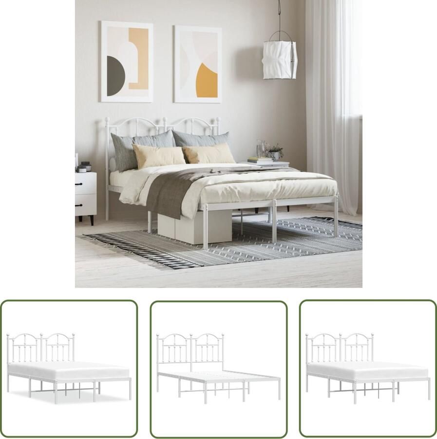 The Living Store Bedframe Klassiek Metalen 196 x 125 x 97 cm Wit Metalen Bed Frame Klassieke Bed Wit Bed Frame 120x190 Boxspring Bed