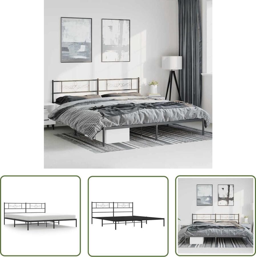 The Living Store Bedframe met hoofd- en voeteneinde metaal zwart 183x213 cm Metalen Bedframe Klassiek Bed Zwart Bed Met Opbergruimte Boxspring Bed