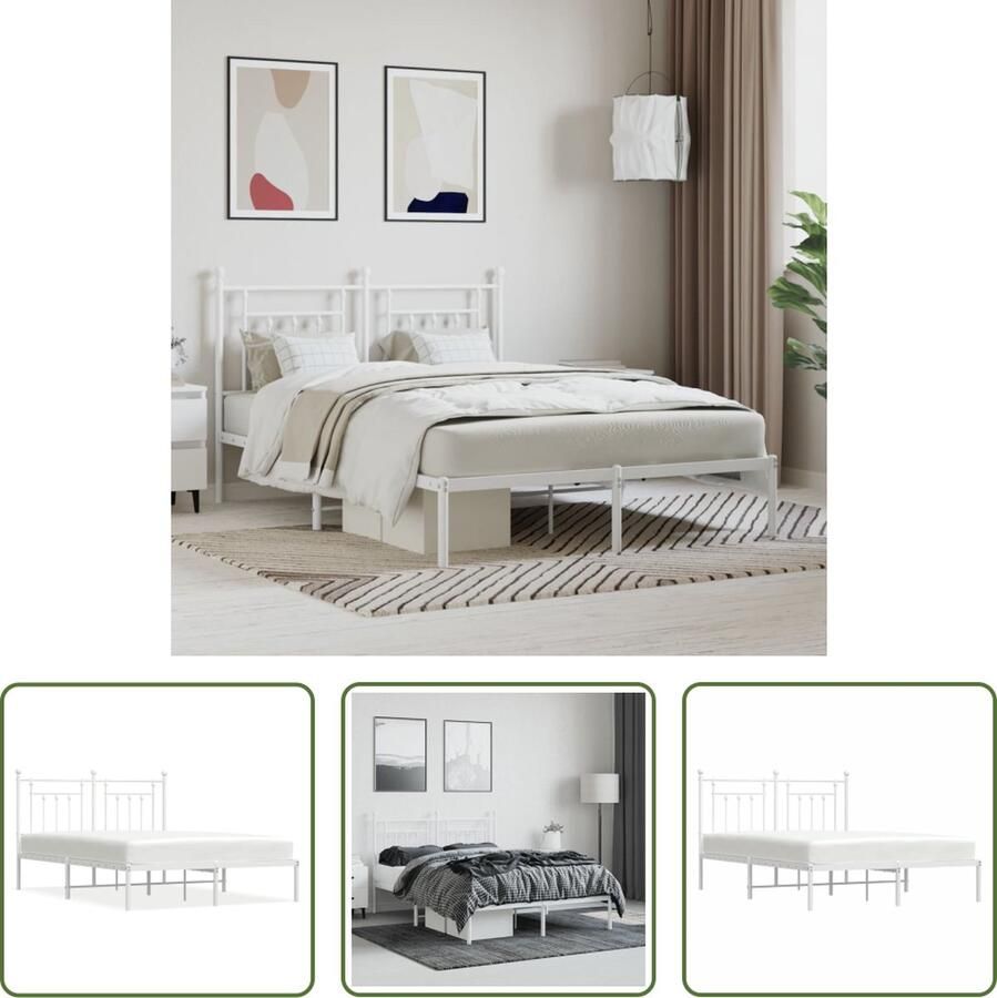 The Living Store Bedframe met hoofdbord metaal wit 150x200 cm Metalen Bedframe Klassieke Bed Wit Bed Met Hoofdbord Boxspring Bed