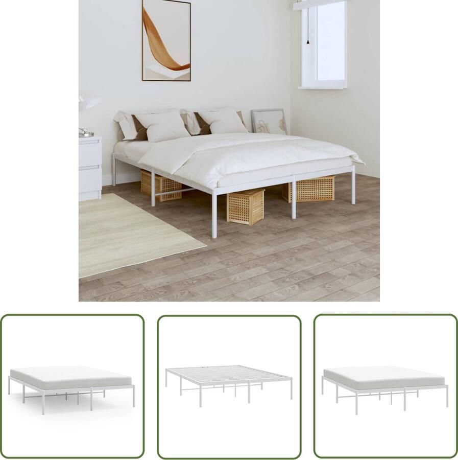 The Living Store Bedframe Klassiek Metalen Constructie 207 x 166 x 31 cm Wit Geschikt voor 160 x 200 cm Matras Metalen Bedframe Klassieke Bed Frame Staal Bedframe Wit Bedframe