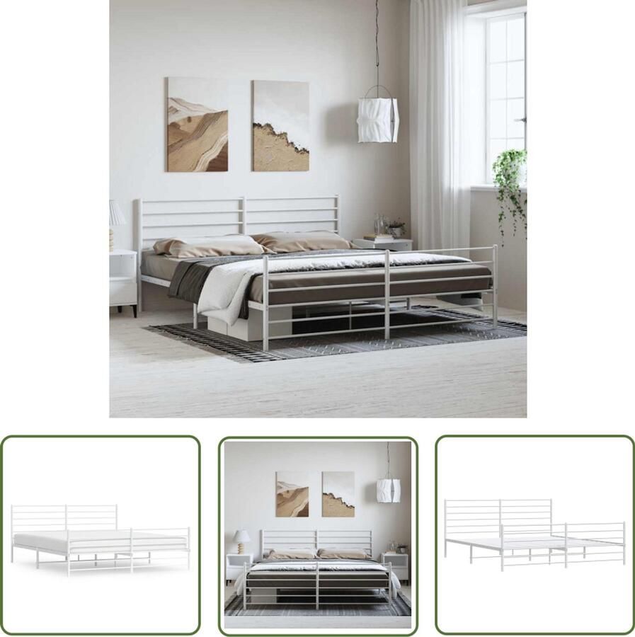 The Living Store Bedframe Klassiek Robuust Metaal Extra Opbergruimte Wit 207 x 198 x 90 cm Robuust Bedframe Klassieke Bed Houten Bed Metalen Bed Met Opbergruimte - Foto 2