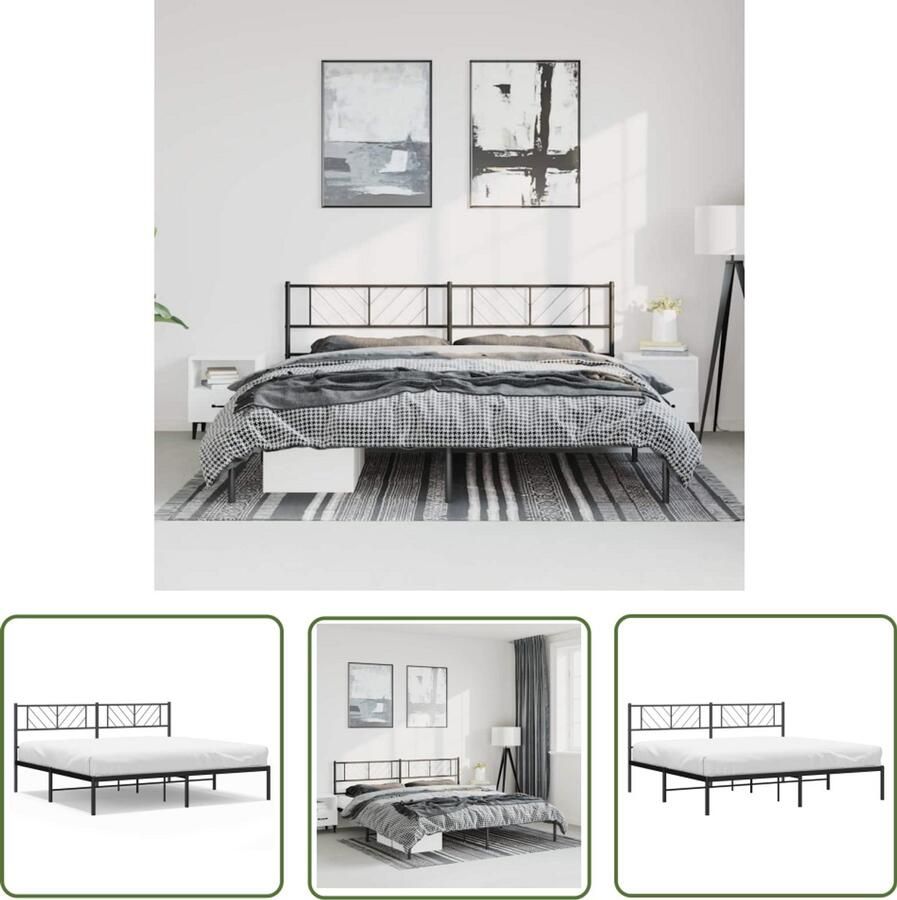 The Living Store Bedframe Classic Metal Double 219 x 187 x 90 cm Black Metalen Bed Frame Klassieke Bedpost Dubbele Bed Boxspring Bed Staal Bedframe