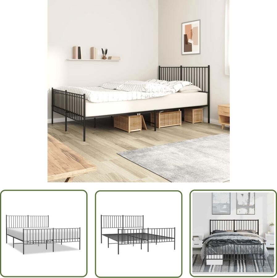 The Living Store Bedframe met hoofd- en voeteneinde metaal zwart 150x200 cm Metalen Bed Frame Klassieke Bedstede Bedframe Zwart Boxspring Bed Tweepersoons Bed