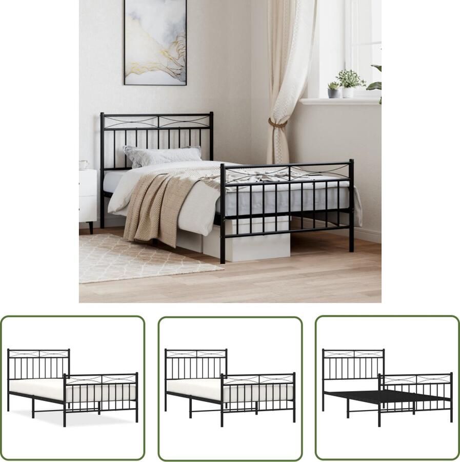 The Living Store Bedframe Classic s Metalen constructie Extra opbergruimte Functioneel hoofd- en voeteneinde Zwart 196 x 105 x 91 cm Metalen Bedframe Klassieke Bedstede Boxspring Bed Staal Bedframe Tweepersoons Bed - Foto 2