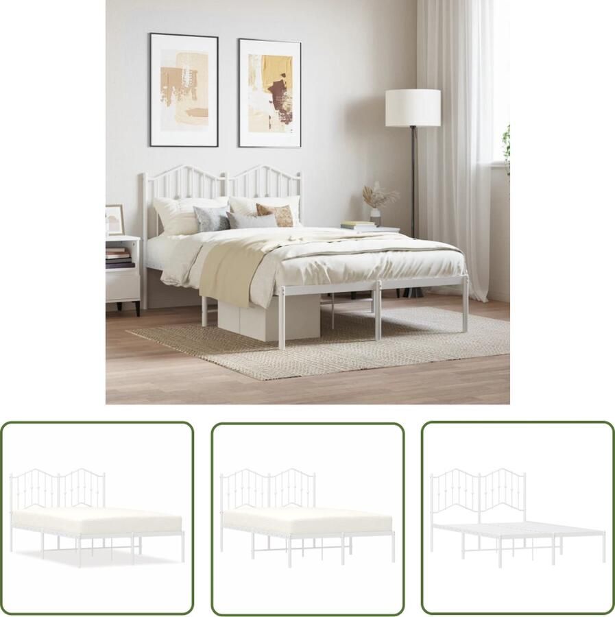 VidaXL Klassieke Bedstelling Metalen Bed Frame Bedframe met hoofdbord metaal wit 120x190 cm Bed Frame Wit Boxspring Bed Slaapcomfort