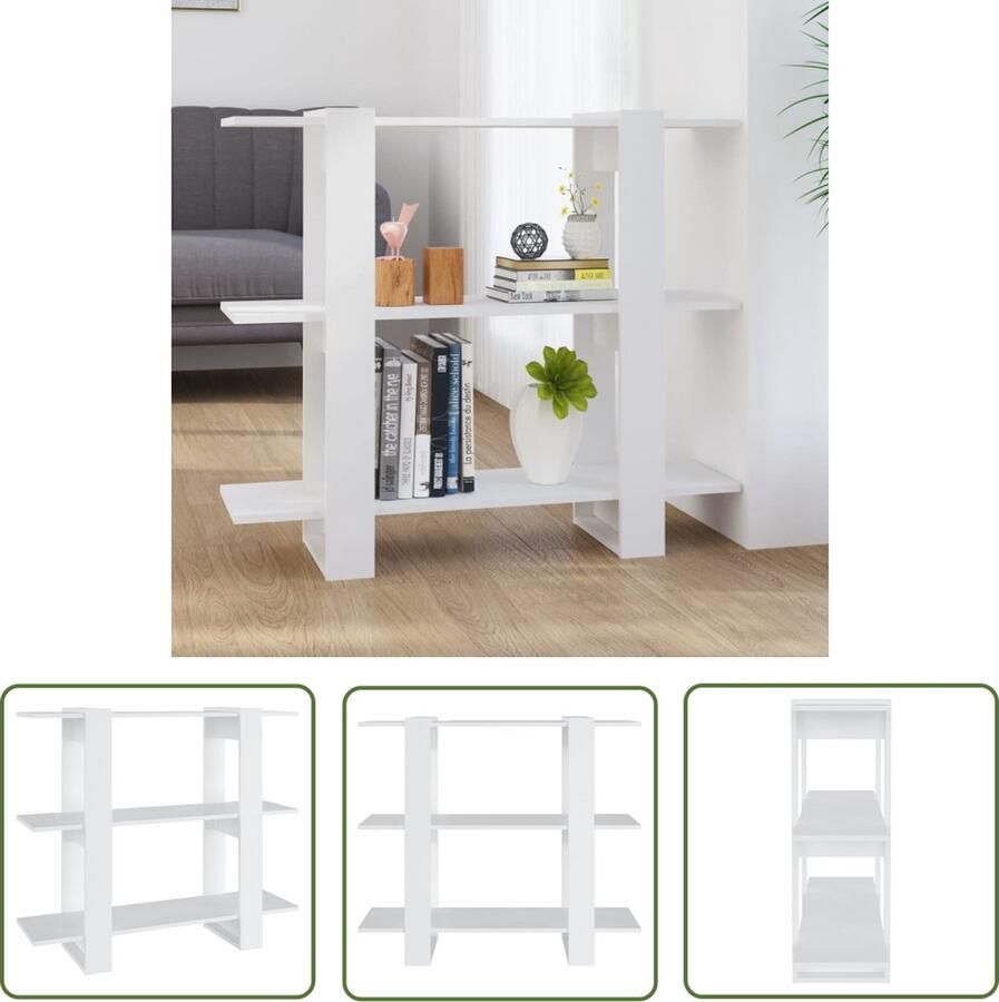 The Living Store Boekenkast Klassiek Wit 100 x 30 x 87cm Meerdere schappen Boekenkast Klassieke Boekenkast Houten Boekenkast Wit Boekenkast Boekenplank - Foto 2