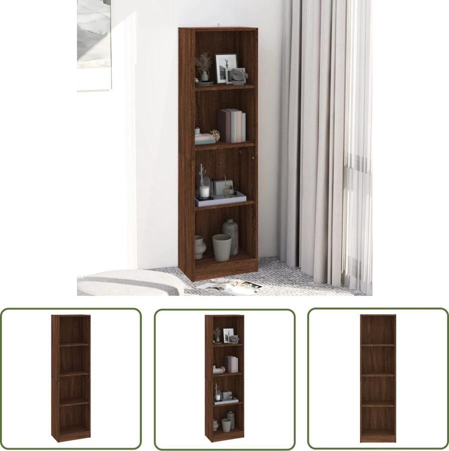 The Living Store Boekenkast met 4 schappen 40x24x143 cm bewerkt hout bruineiken Boekenkast Klassieke Boekenkast Houten Boekenkast Bruine Boekenkast Opbergkast - Foto 2