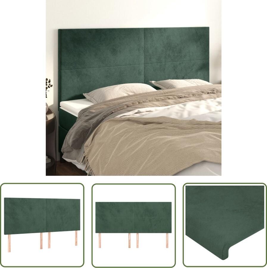 The Living Store Hoofdbord Klassiek Bed Afmeting- 160 x 5 x 118 128 cm Ken- Verstelbare hoogte Kleur- Donkergroen Materiaal- Stof Hout Levering bevat- 4 x hoofdeind