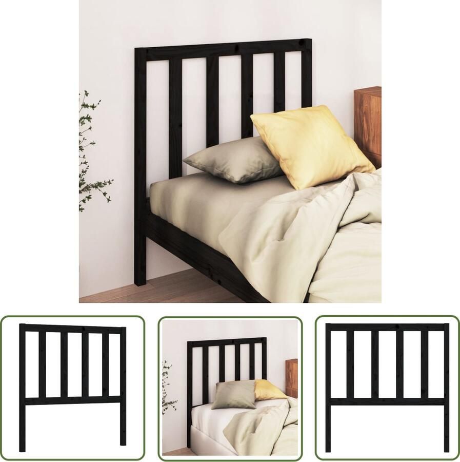 The Living Store Hoofdbord 81x4x100 cm massief grenenhout zwart Houten Hoofdbord Klassieke Hoofdbord Zwarte Hoofdbord Voor Tweepersoonsbed Massief Hout Hoofdbord