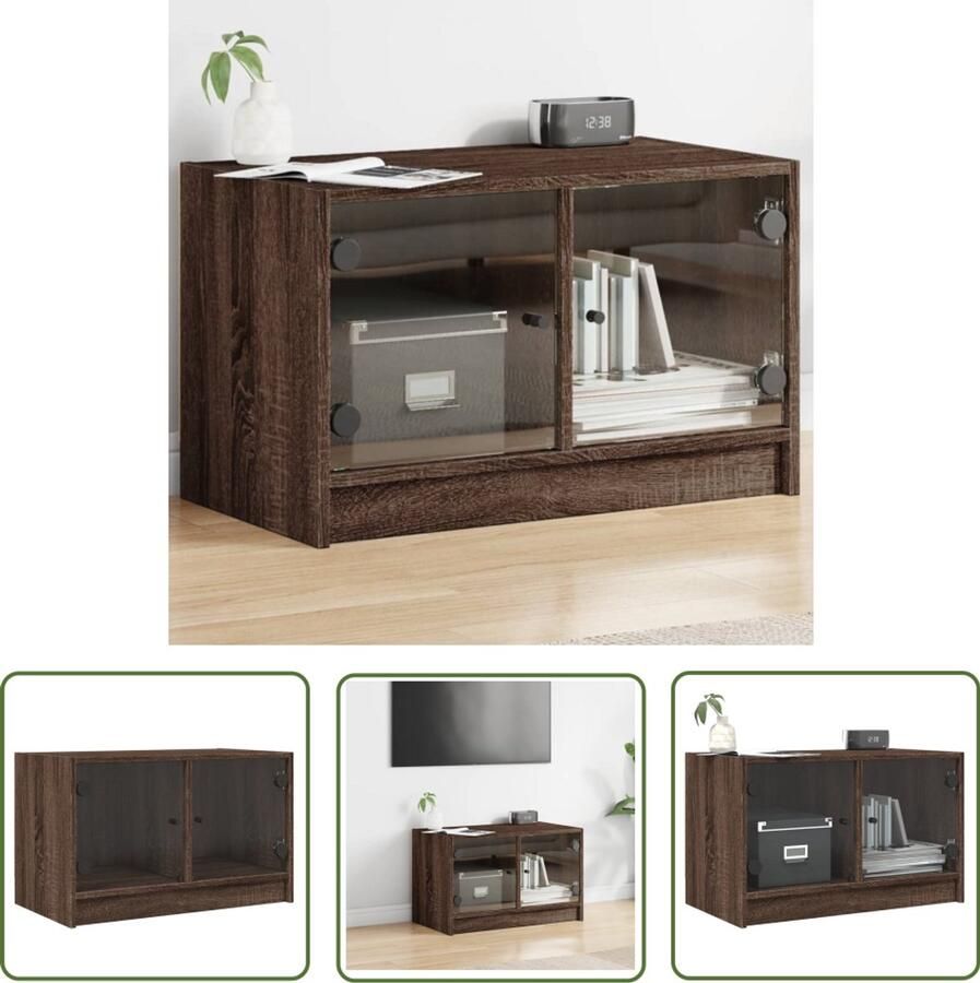 The Living Store Tv-meubel met glazen deuren 68x37x42 cm bruineikenkleurig Tv-meubel Klassieke Tv-stand Houten Tv-tafel Bruin Tv-meubel Tv Kast