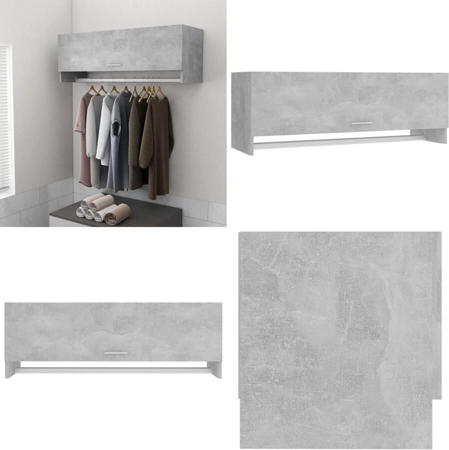 VidaXL Kledingkast 100x32 5x35 cm bewerkt hout betongrijs Kledingkast Kledingkasten Klerenkast Klerenkasten